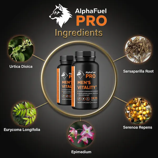 AlphaFuel Pro ingredients: stinging nettle, tongkat ali, epimedium, saw palmetto and sarsaparilla root