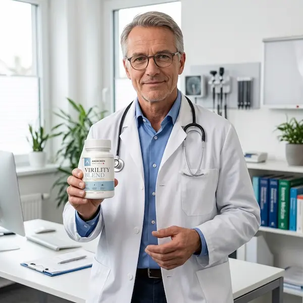 a Dr. holding a Androxen bottle