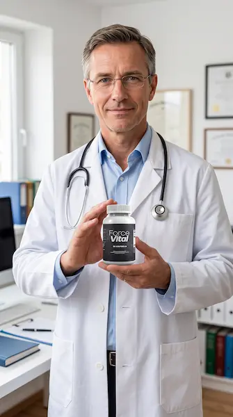 Doctor holding a bottle of ForceVital