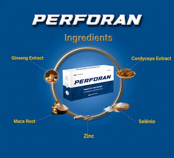 Perforan ingredients: ginseng extract, cordyceps extract, maca root, zinc and selenium