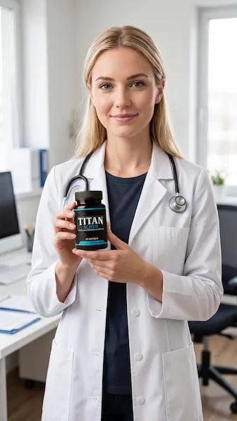 Doctor holding a bottle of Titan Schub