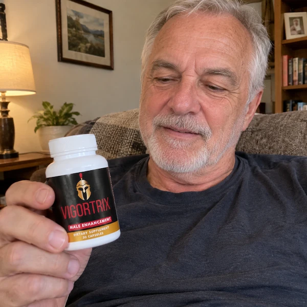 Man holding Vigortrix bottle
